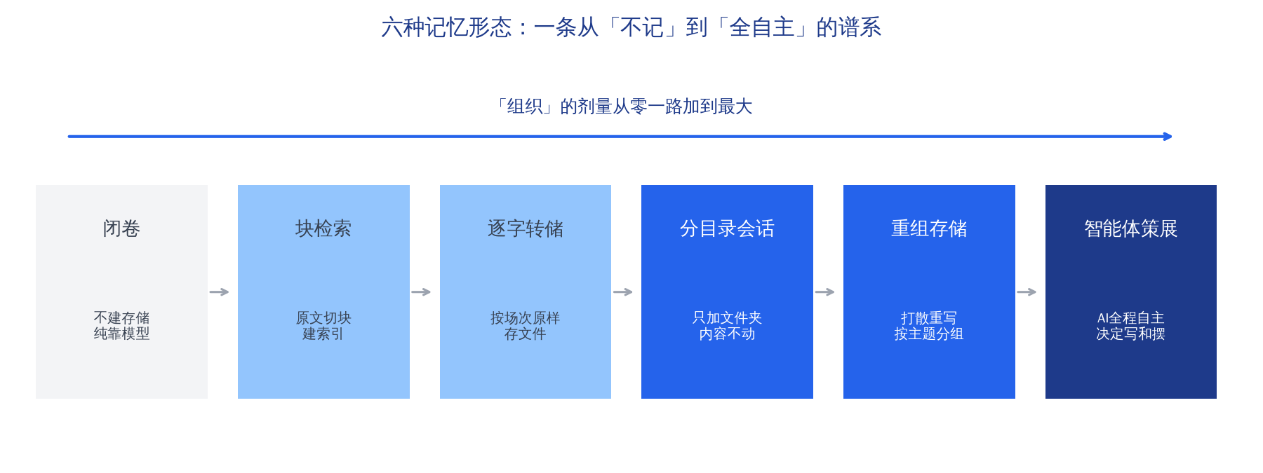 六种记忆形态谱系：组织的剂量从零到最大